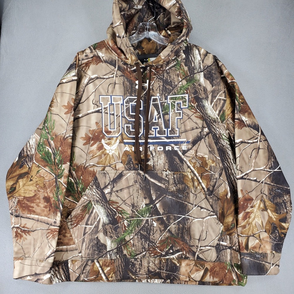 Under Armour Hoodie Mens XL Brown USAF Air Force RealTree Camo Pullover Loose